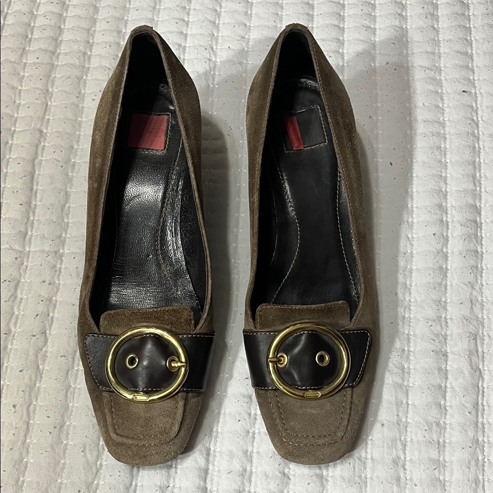 Coach Brown Suede Flats with Gold Accent